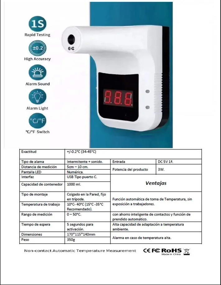 termómetro  automatico con alarma de alta temperatura humana